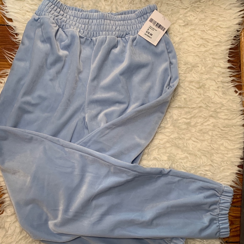 High Wasted Blue Velvet Joggers